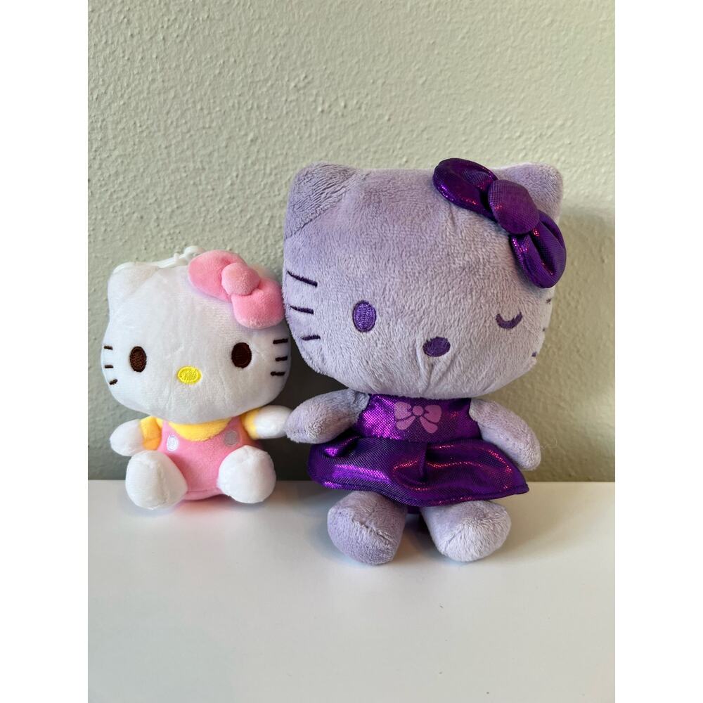Hello Kitty Plush Stuffed Doll Aoger Sanrio Lot of 2 Pink Dress Purple Dress